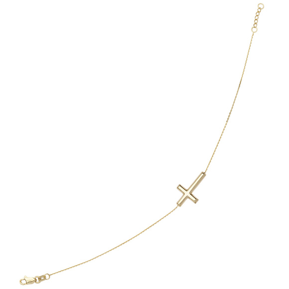14K Yellow/White Gold mini Sideways Cross Bracelet